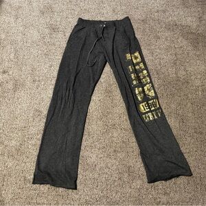 Dark Gray Lounge Pants with Gold Graphic and Rhinestones